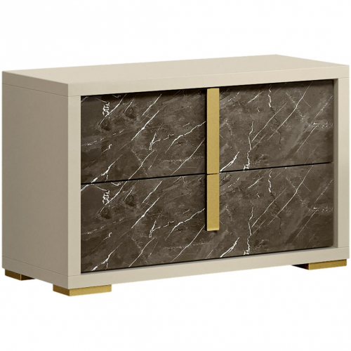 Sonia Nightstand in Pearl Metallic & Brown & Cream Marble Look